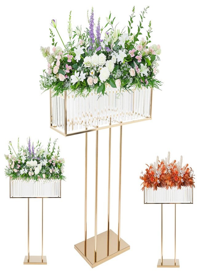 YCWSPEMR Tall Crystal Flower Stand for Wedding Centerpieces - 28" x 12" Gold Metal Pedestal with Sparkling Crystal Pendants, Elegant Flower Vase Stand for Tables, Parties, Banquets & Event Decorations - Image 1